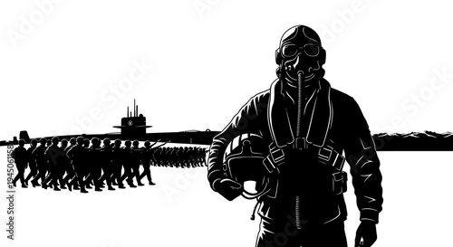 Pilot and Submarine Crew Marching: Military Power, Naval Force, and Aviation