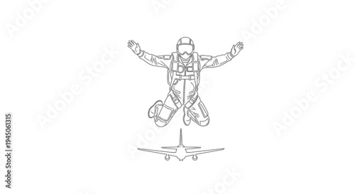 Skydiver Jumps From Airplane, Freefall Parachute Jump, Extreme Sport Adventure, Aerial View