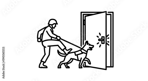 Soldier and police dog entering a room, security check, tactical operation, law enforcement