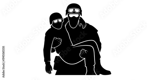 Soldier carrying injured comrade, rescue, support, teamwork, military, emergency, help