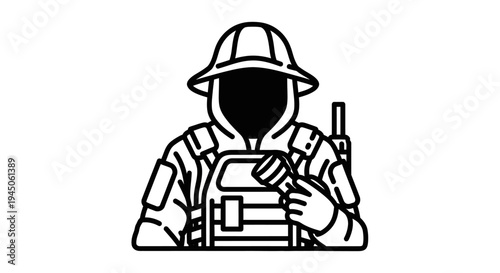 Soldier icon, military figure with helmet and tactical vest, vector illustration