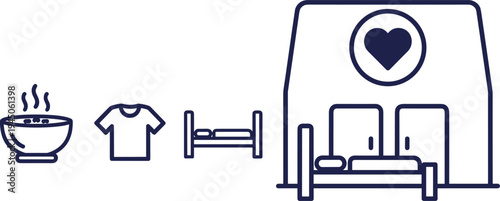 Government Building and Gift Box Icon Set Featuring Blue Gradient Architectural Symbols for Public Services Policy Funding and Charitable Giving