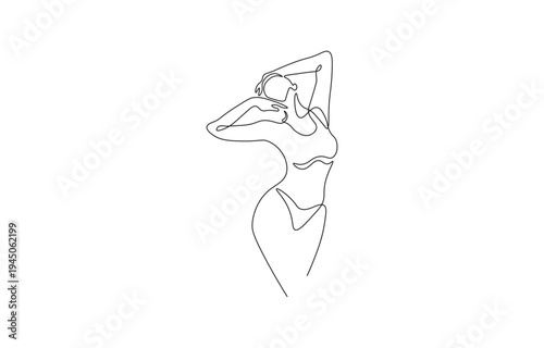 Elegant one-line drawing of a woman in a relaxed, confident pose.