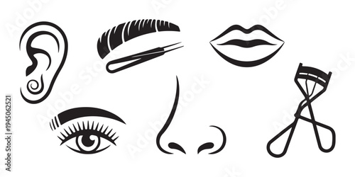 Beauty and cosmetic icons set for makeup, skincare, facial care products, and beauty tools on white background