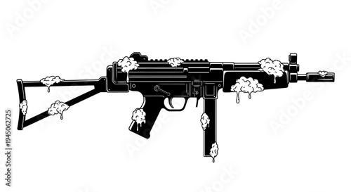 Stylized Gun with Clouds and Dripping Effect