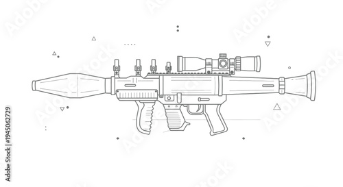 Stylized Rocket Launcher with Sniper Scope, Line Art Illustration