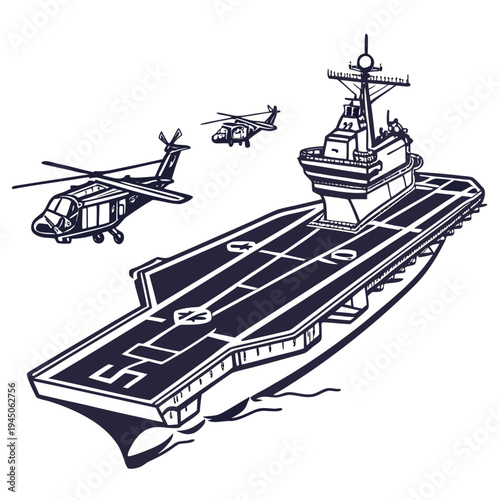 Navy Aircraft Carrier with Helicopters naval military