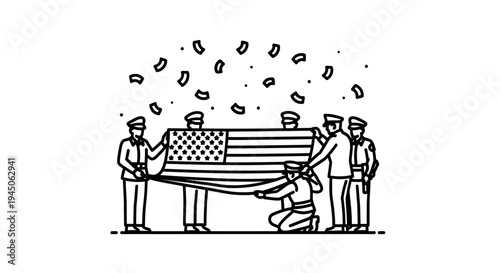 Veterans Honor Guard Folding American Flag with Confetti Falling