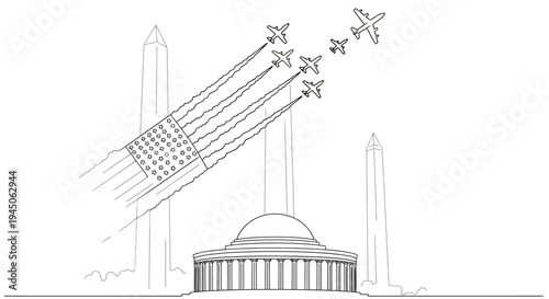 US Air Force Jets Fly Over Washington DC Monuments with American Flag Smoke Trail