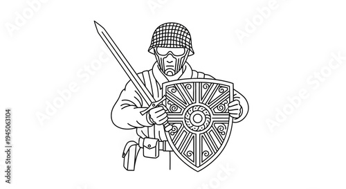 Warrior with Sword and Shield, Medieval Knight, Historical Soldier, Fantasy Warrior, Battle Ready