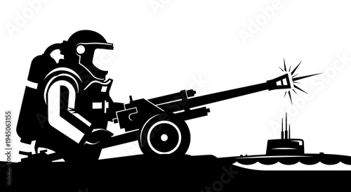 Soldier in Hazmat Suit Fires Anti-Submarine Weapon at Submarine