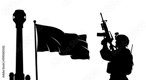 Soldier with Rifle and Flag Silhouette