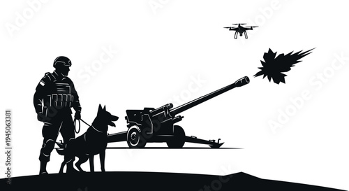 Soldier, Military Dog, Artillery, Drone, Combat, War, Technology, Surveillance
