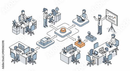 flat illlustration Isometric Business Workflow Process of Planning Execution and Analysis