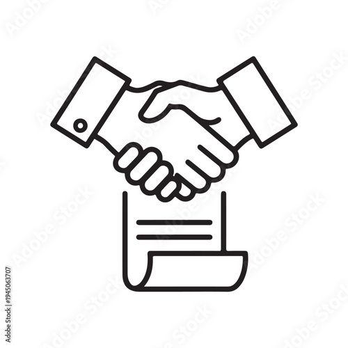 Handshake Contract Agreement Outline Icon Business Deal and Signed Document Symbol