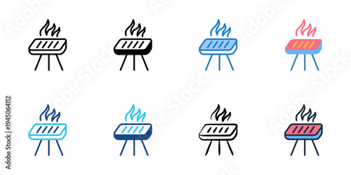 Grilling food icons set multiple style collection. Editable stroke 
