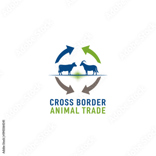 Cross border animal trade concept with cow and goat silhouettes in a cyclical arrow design