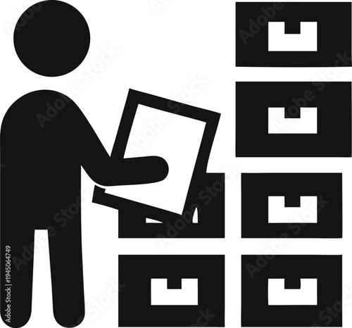 Professional Worker Organizing Documents and Files in Storage Cabinets Icon