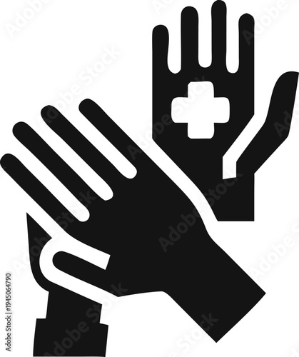 Protective medical gloves with a healthcare cross symbol for safety and sanitation