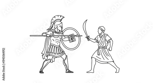 Ancient Greek Warrior vs Roman Soldier Battle Outline Drawing