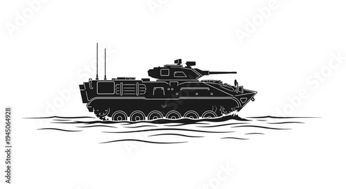 Amphibious Armored Vehicle Crossing Water - Military Transport Illustration