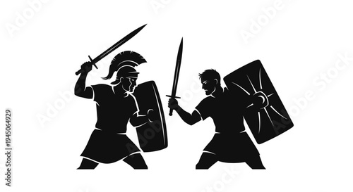 Ancient Roman Gladiators Fighting with Swords and Shields Silhouette