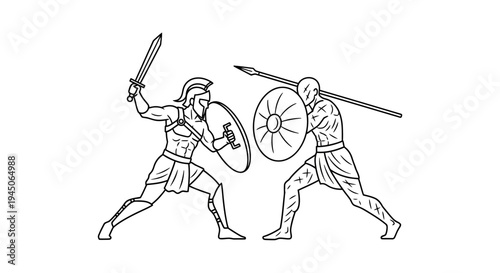 Ancient Warriors Fighting with Swords and Shields, Historical Battle Scene