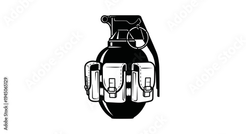 Black Grenade Icon with Pouch, Danger Symbol, Military Weapon, Explosive Device