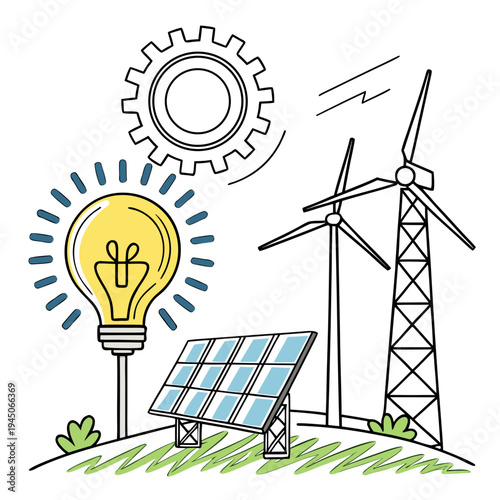 Renewable energy sources including solar and wind power