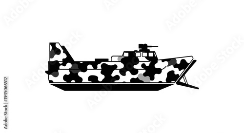 Camouflaged Landing Craft with Machine Gun, Military Amphibious Vehicle