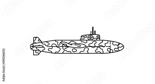 Camouflaged Submarine Illustration - Military Underwater Vehicle