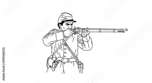 Civil War Soldier Aiming Rifle - Historical Illustration