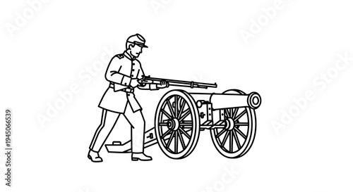 Civil War Soldier Loading Cannon, Historical Military Illustration