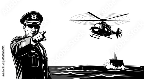Military Commander Directs Submarine and Helicopter Operation