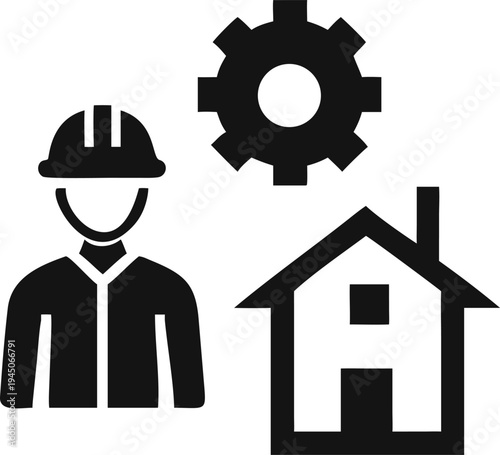 Skilled construction worker or engineer with hard hat overseeing house maintenance and mechanical system operations