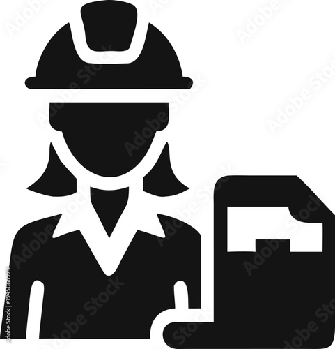 Skilled female engineer wearing a hard hat while reviewing important architectural blueprints