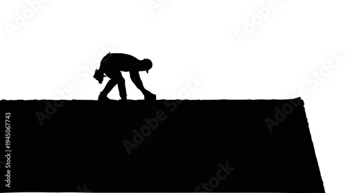 Runner in Starting Block Pose Silhouette on Transparent Background Preparing for Race