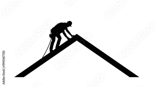 Roofer Silhouette Working on an Abstract Roof Frame Against a Transparent Background in an Architectural Concept