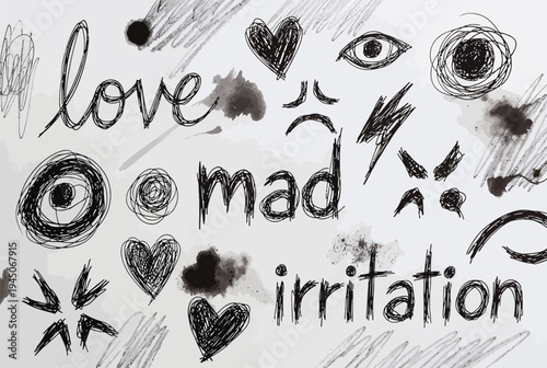 Set of 20 hand-drawn emotion icons vector