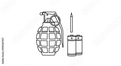 Hand Grenade with Pencil and Batteries - Improvised Explosive Device Concept