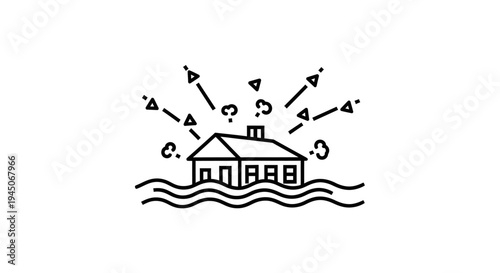 House Flooded by Rising Water, Environmental Disaster, Climate Change Concept