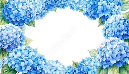 Illustration of a blue floral picture frame with leaf patterns.