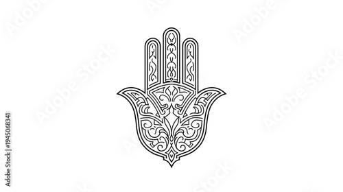 Hamsa Hand Symbol with Intricate Ornate Pattern Illustration on Transparent Background