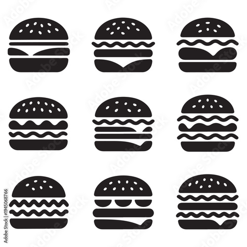 Set of 50 Fast Food Icons, Minimalist Junk Food and Takeaway Symbols, Vector UI Design Elements