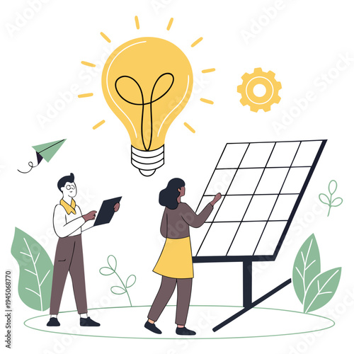 Team planning and installing solar panel system installation