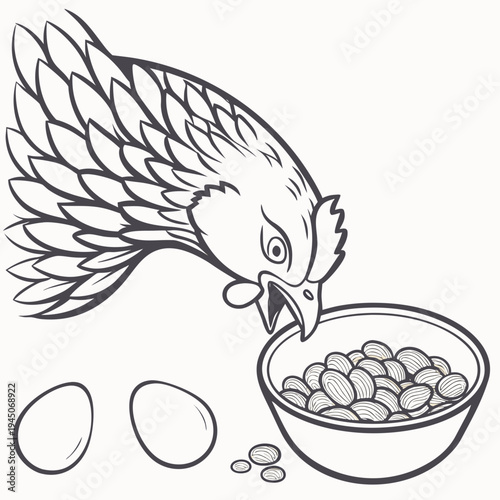 Chicken Eating from Bowl of Peanuts food farm animal