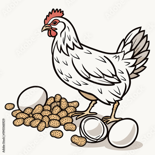 White chicken with peanuts and eggs