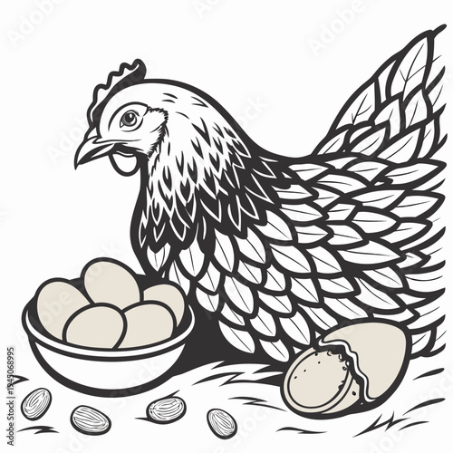 Chicken with Eggs and Bowl poultry