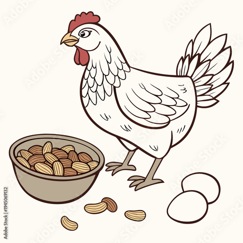 White chicken with peanuts and eggs bowl farm