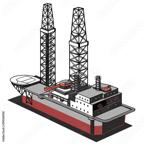 Drilling platform with red accents industrial